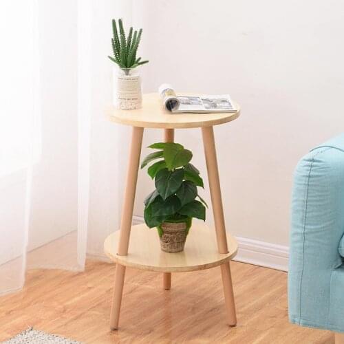 Tea table modern simple storage table creative wood corner several round double-layer coffee table for living room minimalist