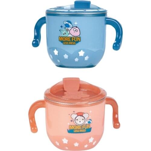 Stainless Steel Children Water Cup Cartoon Milk Cup with Handles Drinking Cup Heat-Resistant Baby Straw Cup for Feeding 69HE