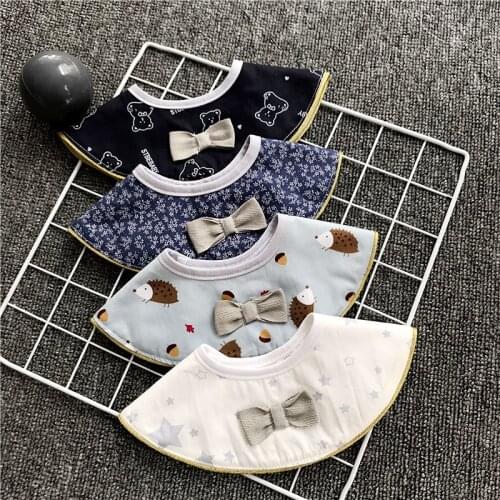 360 Degree Rotating Baby Bib Cotton Prints Saliva Towel Baby Infant Fake Collar Flower Lace Bow Burp Cloth Toddler Bandana Bibs