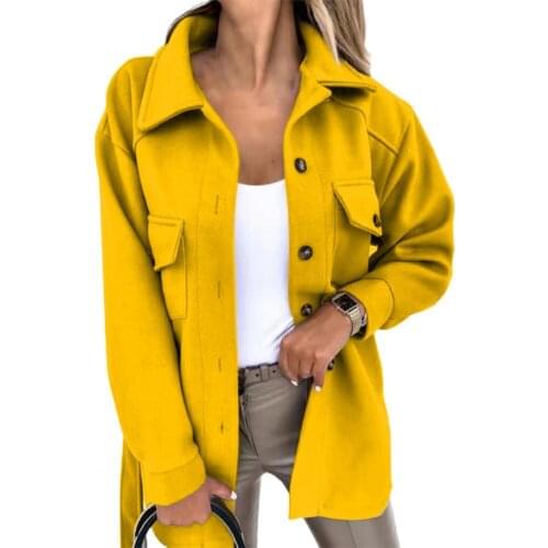 Ele-choices Women Autumn Winter Classic Thick Warm Woolen Coat Soft Casual Coat Solid Color for Work