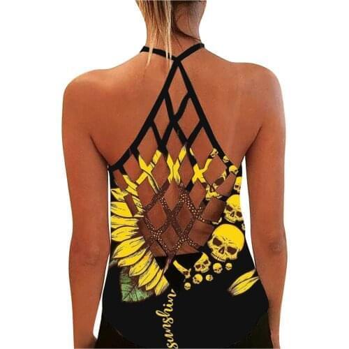 Floral Shirt For Ladies 2021 Summer Fashion Plus Size Womens Sunflower Print O-neck Sleeveless Sexy Blouse Vest Fashion Top
