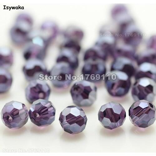 Isywaka 100pcs Purple AB Color Round 6mm Austria Crystal Beads charm Glass Beads Loose Spacer Bead for Jewelry Making