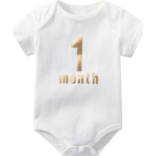 Newborn Photography Props 1 Month Baby Clothes White Cotton Romper Short Sleeve Bodysuit Cute Baby Boy Girl Clothes
