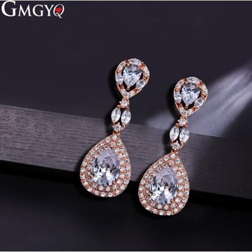 GMGYQ Exaggerated White Teardrop Stone Drop Dangle Earrings For Women Rose gold Fashion Jewelry Womens Earing Support wholesale