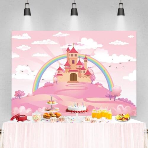 Laeacco Baby Cartoon Birthday Backdrops For Girl Baby Shower Party Castle Portrait Customize Photography Backgrounds Photozone