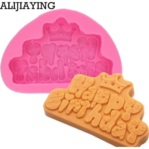 M0750 1Pcs Silicone Mold royal crown happy Birthday silicone mould sugar craft fondant cake decorating mould baking tools