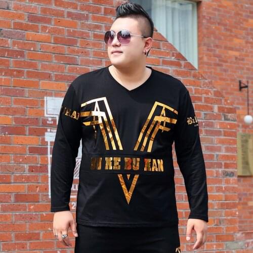 Extra XL Menswear Mens Clothing Bronzing Printed Long Sleeve T Shirt Spring Fat Guy Undershirt Plus Size Men Clothing