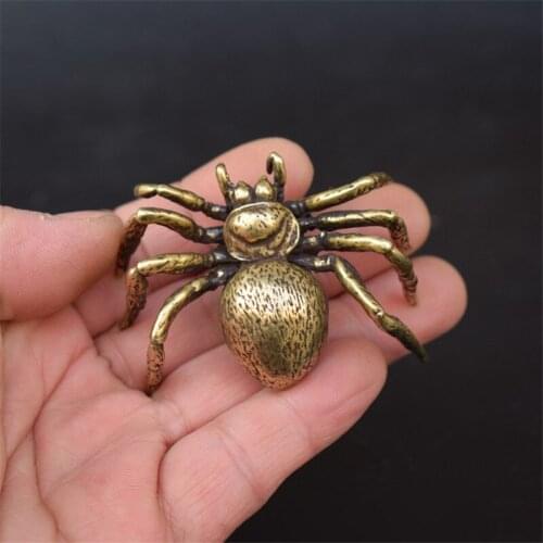 Copper Spider Figurines Miniatures Home Decorations Desktop Ornament Crafts Simulation Animal Statue Antique Decor Collection