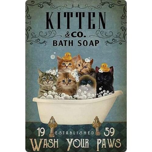 Metal Tin Sign, Cats Like Bathing Metal Tin Sign, Metal Tin Sign Wall Decoration Bathroom, Toilet 12x16 Inches