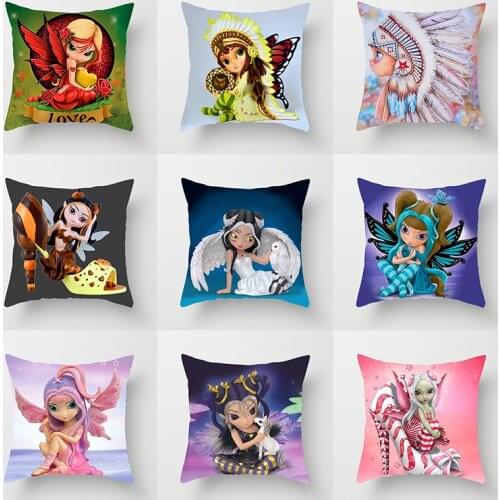 Cute Cartoon Butterfly girl Cushion Cover Decor Fairy Tale Pillowcase for Sofa Home Children Room Polyester Pillow Case 45X45CM