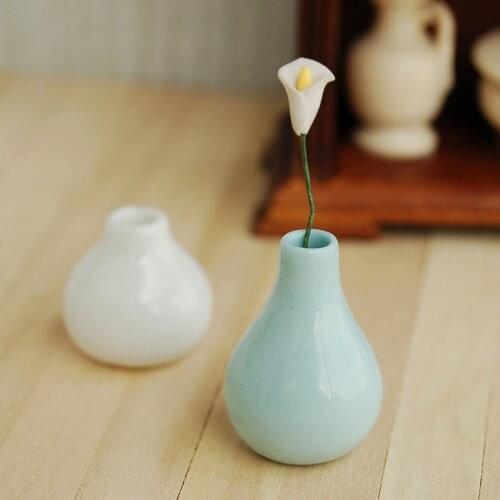 2Pcs/Set 1:12 Dollhouse Miniature Ceramic Pink Blue White Vase Doll Home Decorate Accessories New