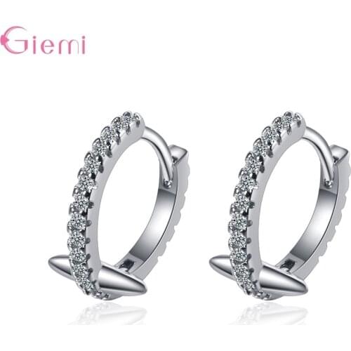 Genuine 925 Sterling Silver Shinning Crystal Hoop Earrings For Women Wedding Engagement Tiny Ear Hoops Brincos 2 Colors Option