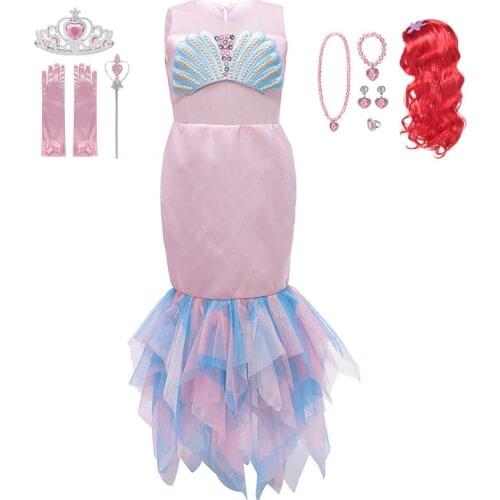 Girls Little Mermaid Ariel Princess Dress Baby Girl Cosplay Costumes Kids Halloween Fancy Costume Child Carnival Party Clothing