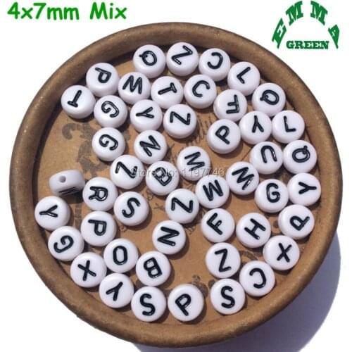 Plastic Letter Beads Flat Round White Beads 4*7mm Alphabet Beads Single Jewelry Making A B C D E F G H I J K L M N To Z 100pcs