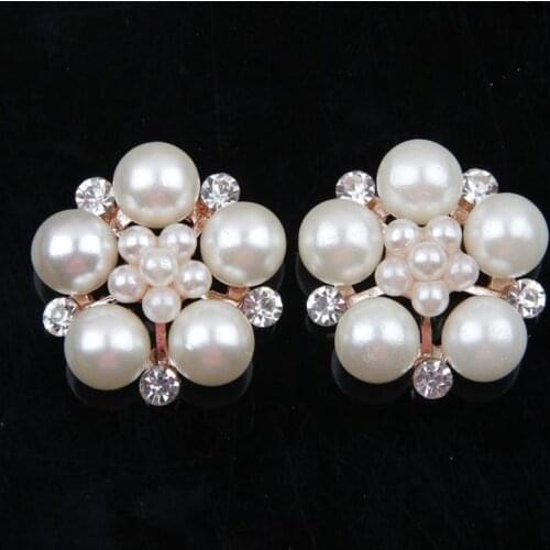 2015New 60Pcs Pearl Alloy Flower Rhinestone Button for DIY Hair Accessories or Shoes Flower Decoration HZ104
