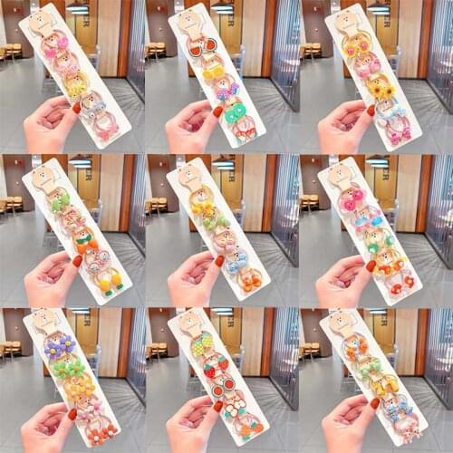 CN 10PCS/Set Cartoon Fruit Flower Elastic Hair Bands Children Girl Rubber Bands Girl Lovely Rubber Bands Kid Hair Accessories