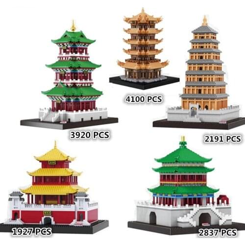 Chinese Ancient Architecture Series Xi'an Bell Tower Chinese style Pagoda building Diamond particle creative building blocks