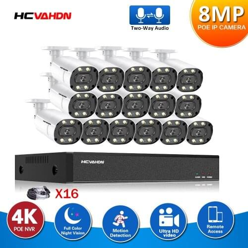 16CH 4K Ultra HD POE Network Video Security System 8MP H.265+ NVR With Two way Audio 8MP Waterproof IP Camera CCTV Security Kit