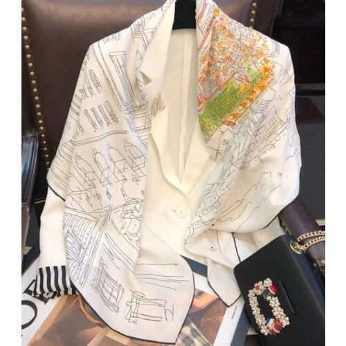 Roof Garden Print 100% Silk Scarf Wraps Women Large Square Silk Shawl Foulard 35"