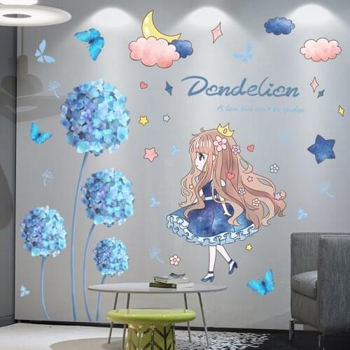 [SHIJUEHEZI] Girl Clouds Stars Wall Stickers DIY Flower Plants Wall Decals for Kids Room Baby Bedroom Kitchen House Decoration