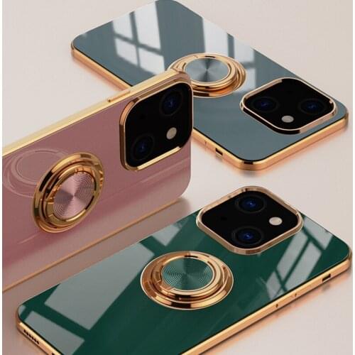 Luxury Plating Silicone Case For iPhone 13 Pro Max Case Magnetic Holder Cover For Apple iPhone 13 Mini Pro Max Soft Stand Coque