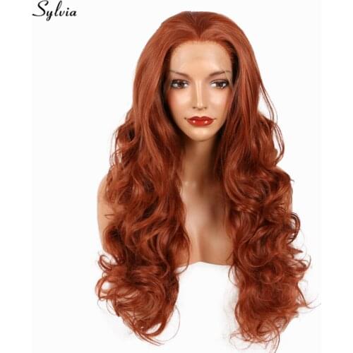 Sylvia Copper Red 350# Color Synthetic Lace Front Wigs For Women Handmade Body Wave Heat Resistant Fiber Drag Queen Hair Cosplay