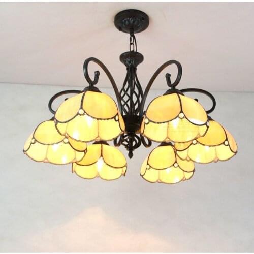 Modern Tiffany Baroque Stained Glass Suspended Luminaire E27 Led Iron Chain Pendant Light Lamp For Home Parlor Dining Room