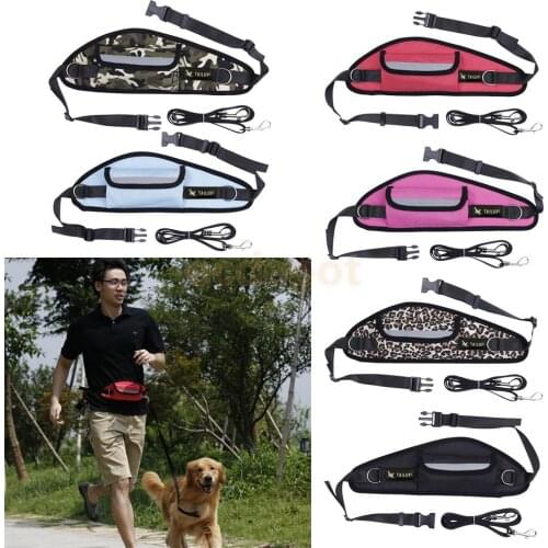 Reflective Hands Free Pet Dog Puppy Leash Belt Lead with Treat Waist Bag for Jogging Walking Running Exercise