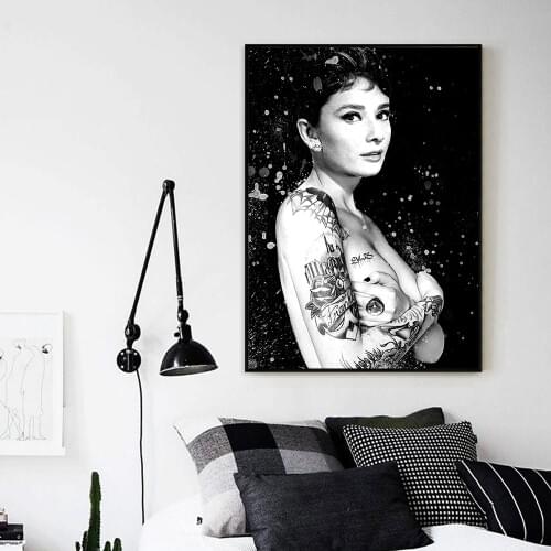 Tattooed Women Pictures Wall Art Canvas Print Poster And Prints Sexy Naughty Naked Lady Canvas Paintings For Bedroom Decoration