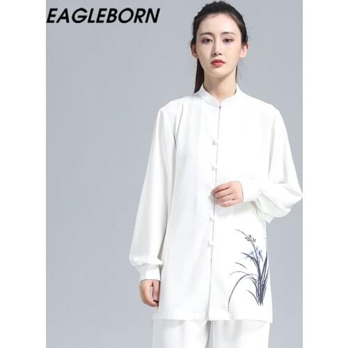 Traditional Chinese Tops for Women Tai Chi Suit Orchid Handmade Tai Chi Suit Uniform Kung Fu Suit Performance Exercise Clothing