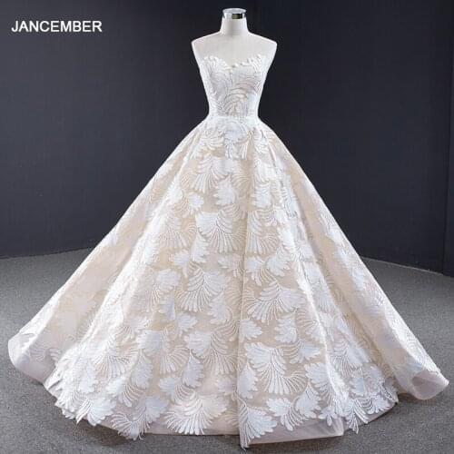 J67054 jancember strapless white flower and champagne evening dress floor length appliques lace long gown abiye gece elbisesi