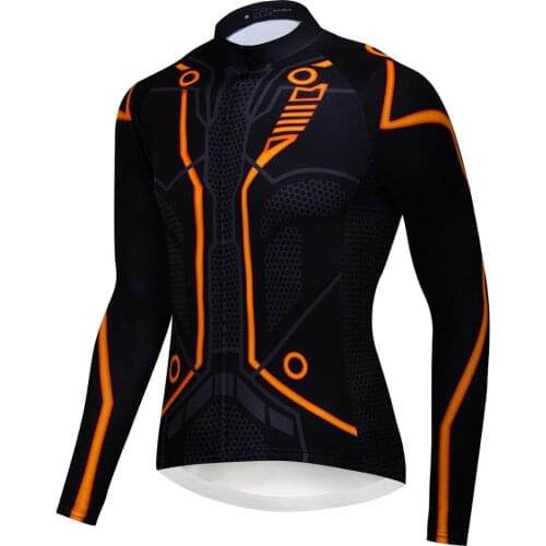 WULIBIKE Tron Orange Long Sleeve Mens Cycling Jersey For Autumn Bike Sport Shirt Quick-Dry Breathable Bicycle Clothes