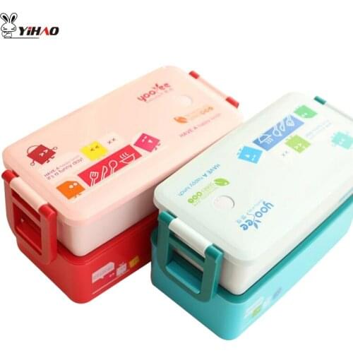 YiHAO 850ML Lunch Box Blue Red Color Eco-Friendly Microwavable Cartoon Creative Thermal Insulation Lunch Box Kitchen Tools