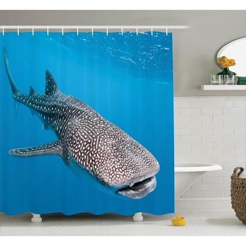 Sea Animals Shower Curtain Whale Shark Swimming Predators Hunter Clear Water Under The Sea Bath Curtains For Bathroom Bathtub