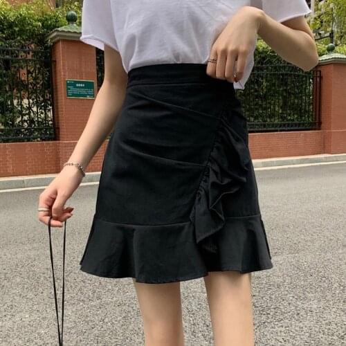 Womens summer short 2021 Korean version of all-match ruffled fishtail skirt bag hip skirt Irregular lotus lace pleated skirt