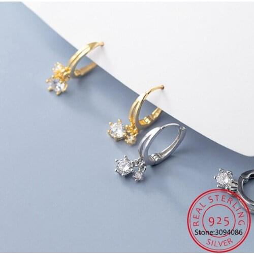 Authentic 925 Silver Dainty Small Zircon Inlaid Round Circle Hoop Earrings for Women Gold Earrrings Jewelry