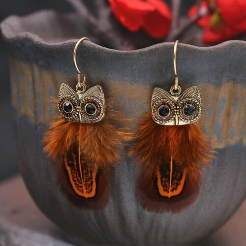 Newest Fashion Statement Owl Feather Earrings For Women Boho Vintage Geometric Dangle Hanging Drop Earrings 2019 Gift For Friend