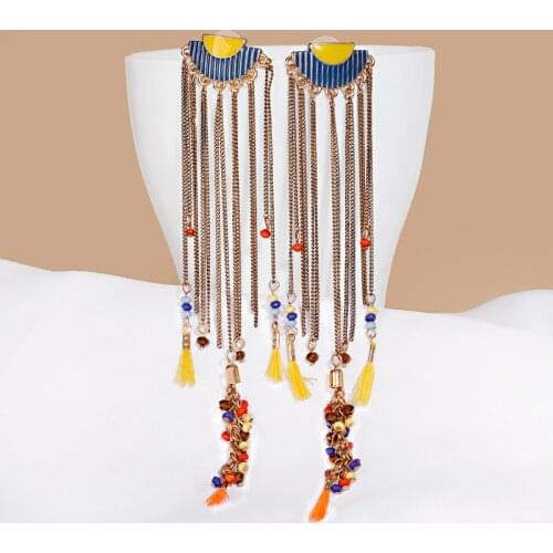 Summer Boho Gold Long Tassel Ladies Dangle Earrings Hippie Ethnic Women Jewelry Bohemian Fringe Earrings Brincos Bijoux