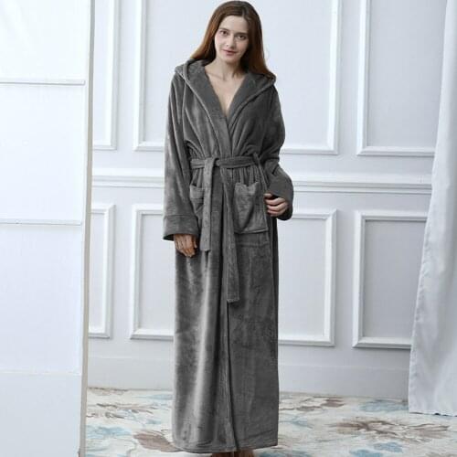 Women ong Thick Flannel Bath Robe Winter Hooded Extra LLuxury Peignoir Warm Dressing Gown Men Bathrobe Bridesmaid Wedding Robes