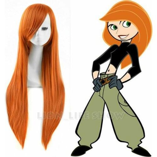 Kim Possible Futaba Sakura Orange Long Straight Cosplay Wig Women Anime Hair