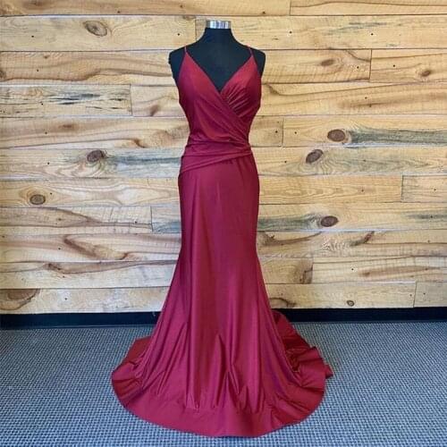 Burgundy Long Evening Dress New Arrival Backless Sweep Train Mermaid Style Spaghetti Straps Special Occasion Prom Gowns Custom