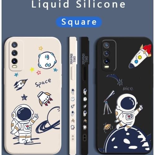 Liquid silicone Spacecraft Astronaut Soft Case For VIVO Y20 Y20S Y20i Y12S Y11S Y12 Y15 Y17 Y19 S9 S9E Square Phone Cover Coque