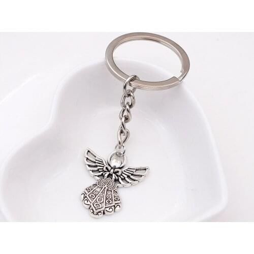 2pcs Fashion 30mm Key Ring Metal Key Chain Keychain Jewelry With Antique Silver Plated Angel 26*23mm Pendant