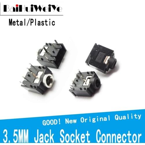 20PCS/LOT Metal Plastic PJ-307 PJ307 3.5mm Stereo Jack Socket Audio Jack Connector PCB 3F07 5PIN BLACK