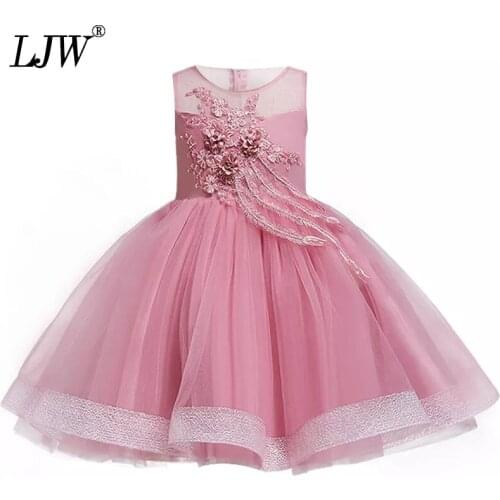 3D flower embroidery Formal Evening Wedding Gown Tutu Princess Dress Lace Flower Girls Children Kids Party For Girl Clothes