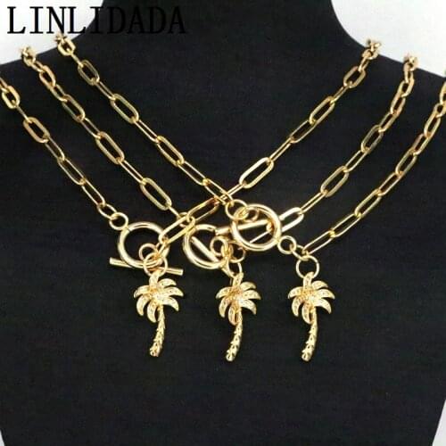 6Pcs Small Pave Cz Tree Charms Gold Necklaces For Women Gold Chain Pendant Necklace Girl Jewelry