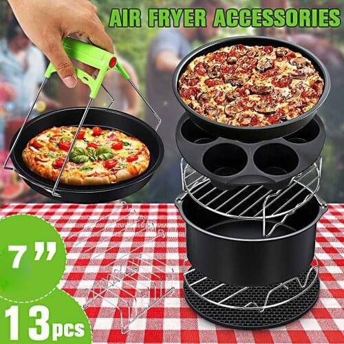 9pcs Air Fryer Accessories 7 Inch Fit for Airfryer 5.2-6.8QT Baking Basket Pizza Plate Grill Pot Kitchen Cooking Tool for Party