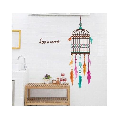 Abstract Creative Colourful Feathers Home Decal Wall Sticker Loves Secret Wall Decor Birdcage Modern Kids Rooms Home Decoration