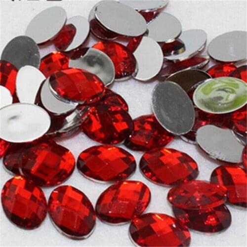 Loose DIY Bling Red Color Oval Lattice Faceted Acrylic Rhinestone Flatback Acrylic Stone for Hand Craft Art Decoration