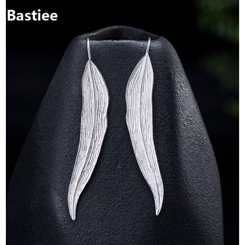 Bastiee 925 Sterling Silver Drop Earrings For Women Accessories Willow Leaf Vintage Earings Chinese Jewelry